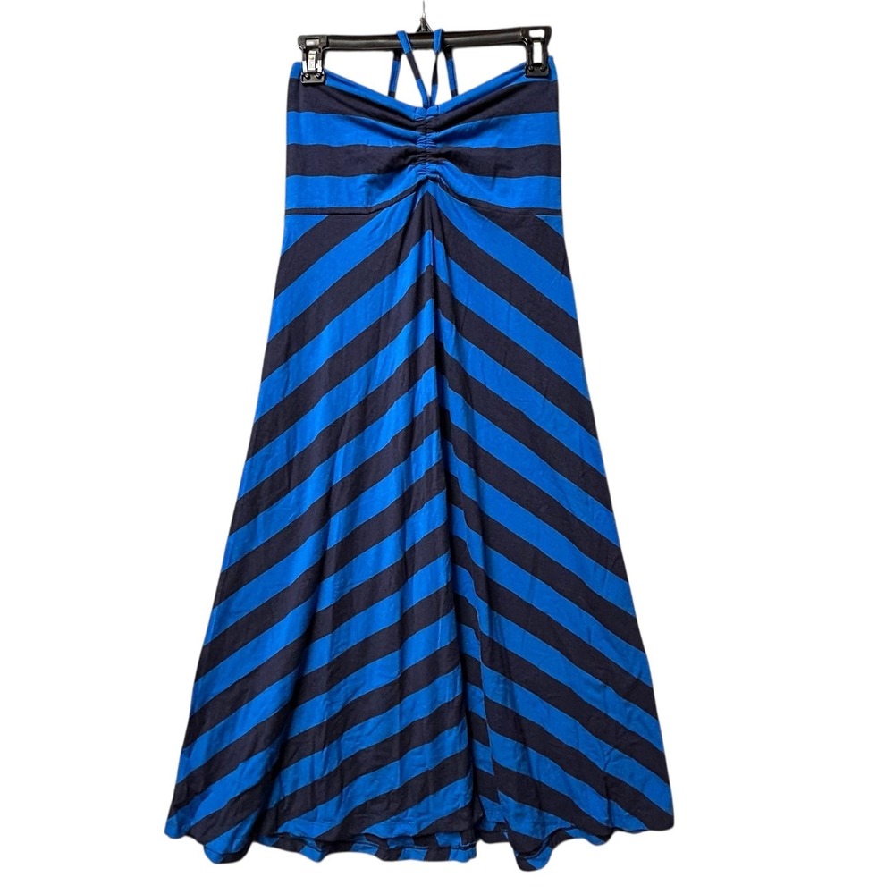 Patagonia Women's Blue Striped Midi Dress Halter Neck Organic Cotton Blend S